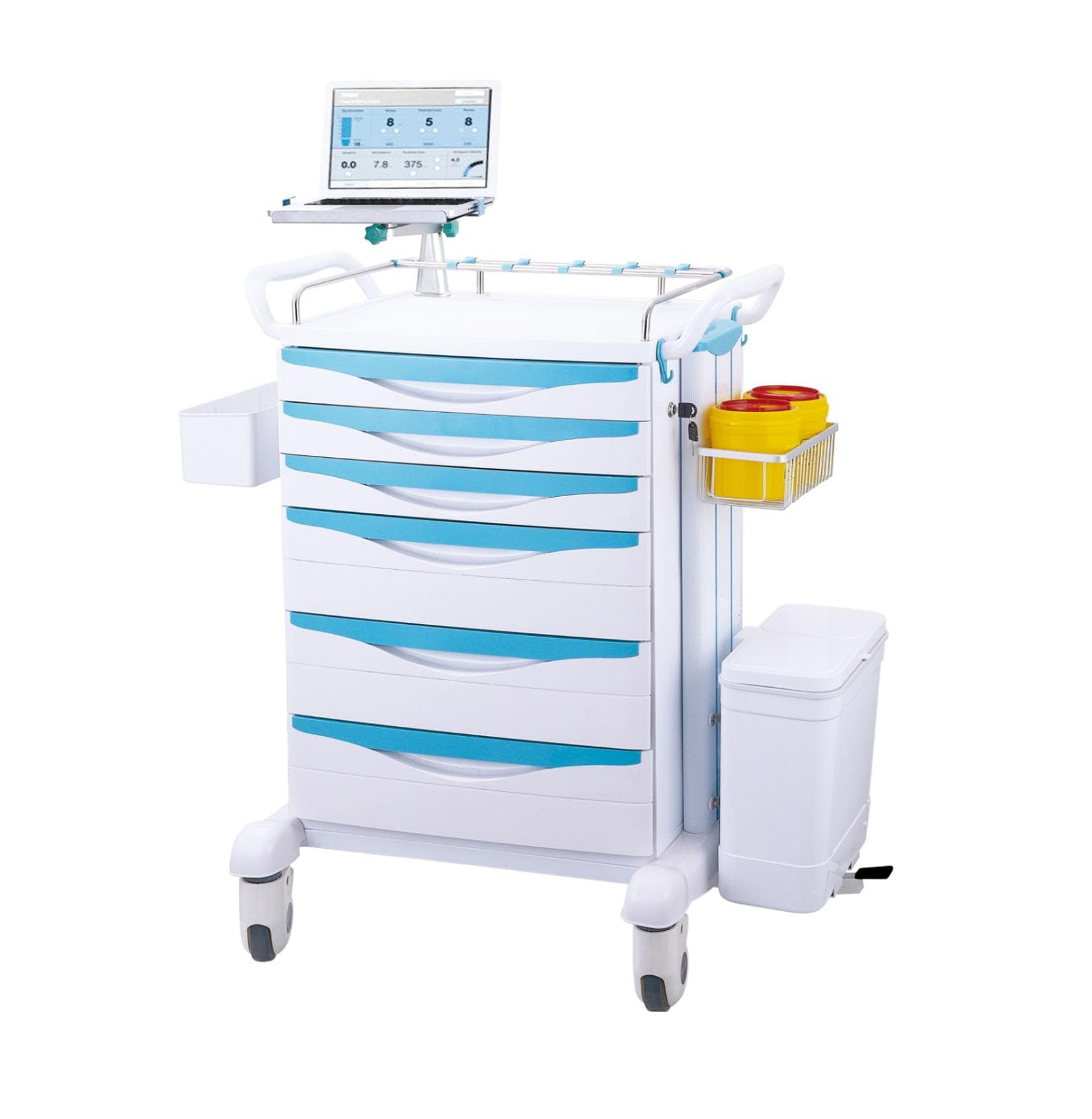 Emergency Crash Cart for Clinic Use, Portable Red ABS Mobile